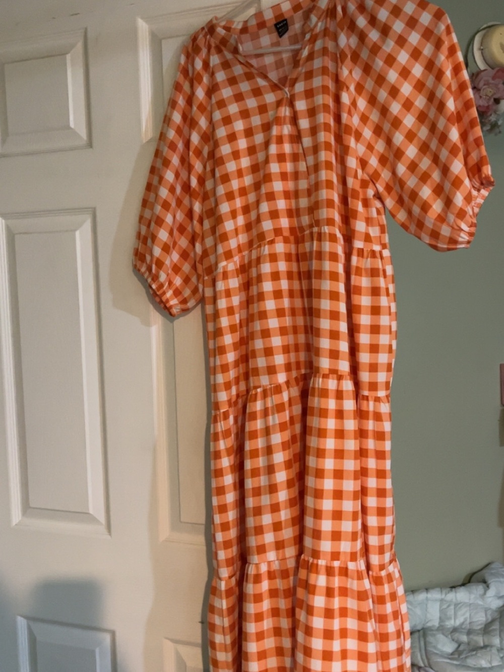 SHEIN Orange and White Gingham Dress